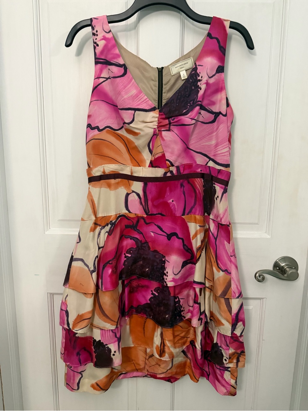 Moulinette Soeurs from Anthropologie-Silk Pink and Purple Floral Dress